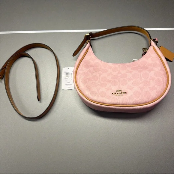 Coach Emily Shoulder Bag Signature Canvas Powder Pink CDW86 Floral Charm NWT - Picture 8 of 9